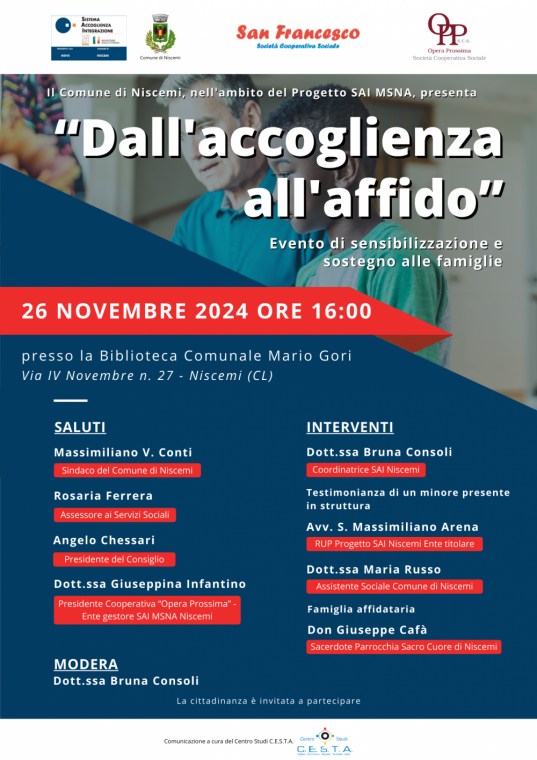 Niscemi: “Dall’accoglienza all’affido” – Evento di sensibilizzazione e sostegno alle famiglie